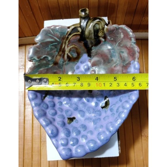 Vintage Studio Art Pottery Majolica Style Grape Leaf Trinket Dish 8.25x6" Signed - Picture 9 of 10